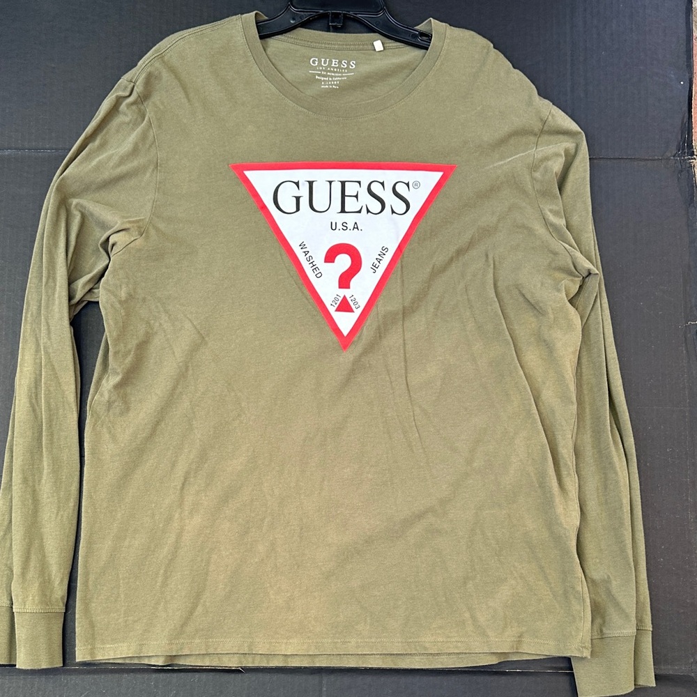 GUESS Khaki Long Sleeve Tee with Logo
